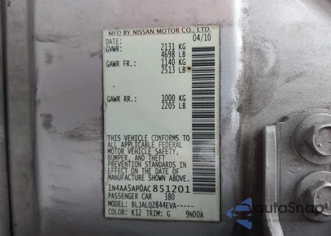 2010 Nissan Maxima 3.5 S from USA, damaged, VIN 1N4AA5AP0AC851201